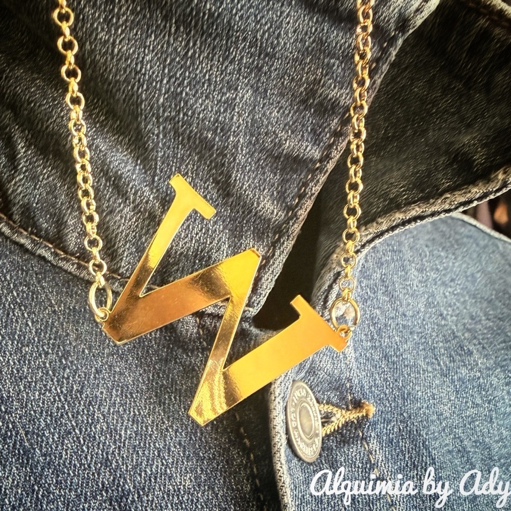 Gold Letter W Necklace • Denim top Style Edit